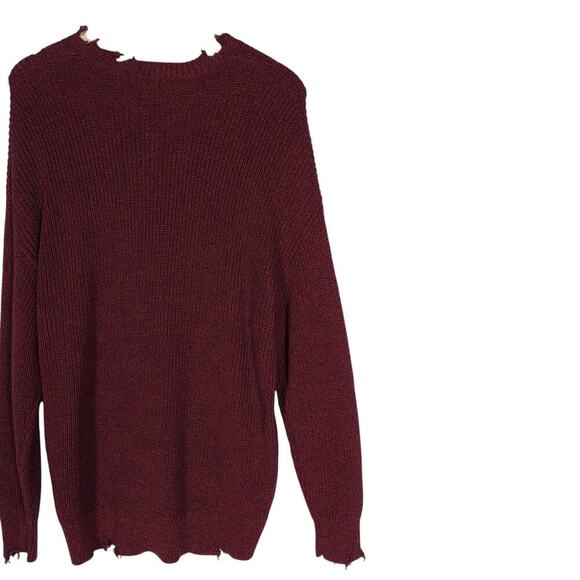 Pistola Womens Sweater Medium Burgundy Distressed Raw Hem Grunge Edgy Cozy Knit - Picture 8 of 13